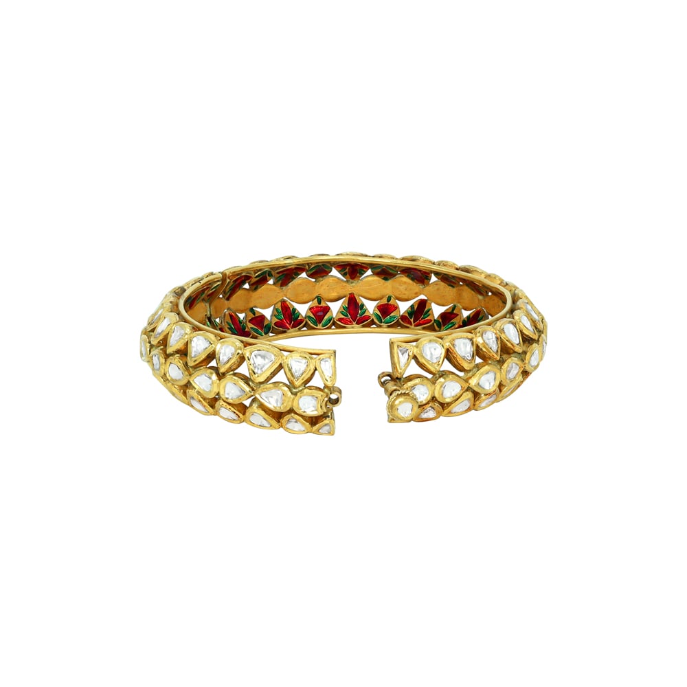 Honeycomb Polki Bangle with Red-Green Enamel Detailing